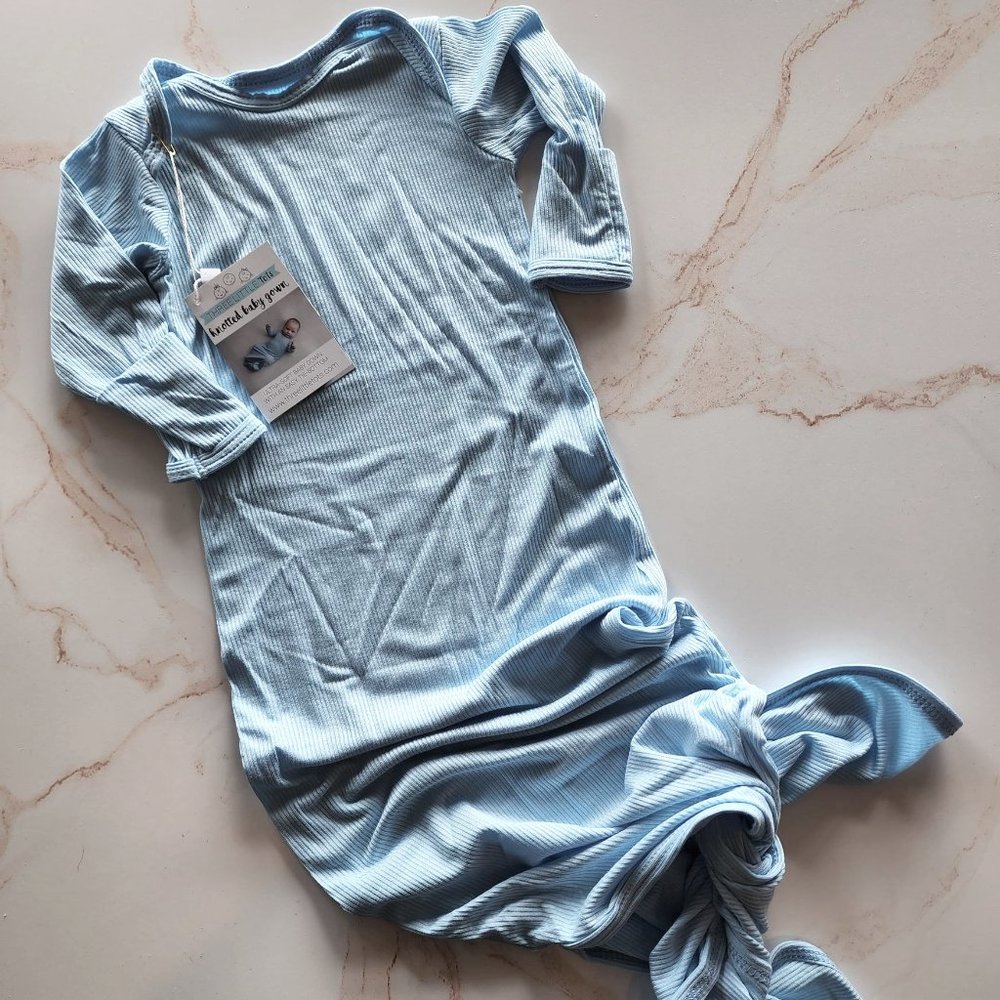 Baby Blue Ribbed Knotted Baby Gown